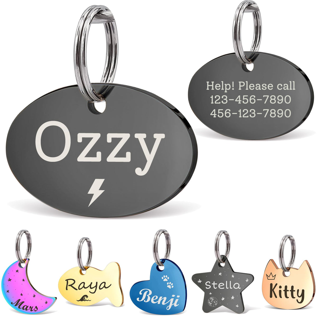 Anavia Small Size Dog Cat ID Tags, Small/XS Personalized Color Plated Stainless Steel Puppy Kitten Name Tags, Customized Engraved Nameplate Pet Collar Tag (Blue, Star)