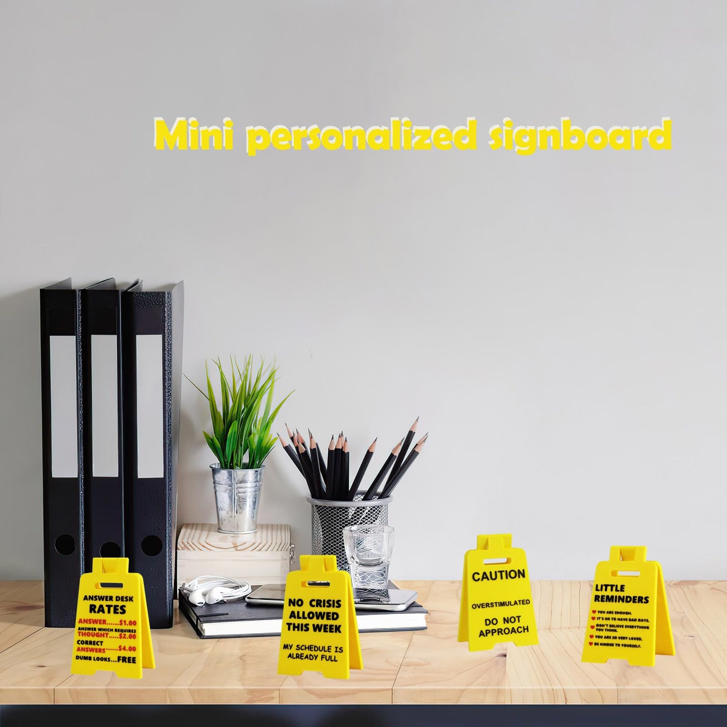 4 Pcs Caution Overstimulated Desk Signs, 3D Printed Funny Office Décor Sign Desk Warning Sign Office Gifts for Bosses Employees Colleagues