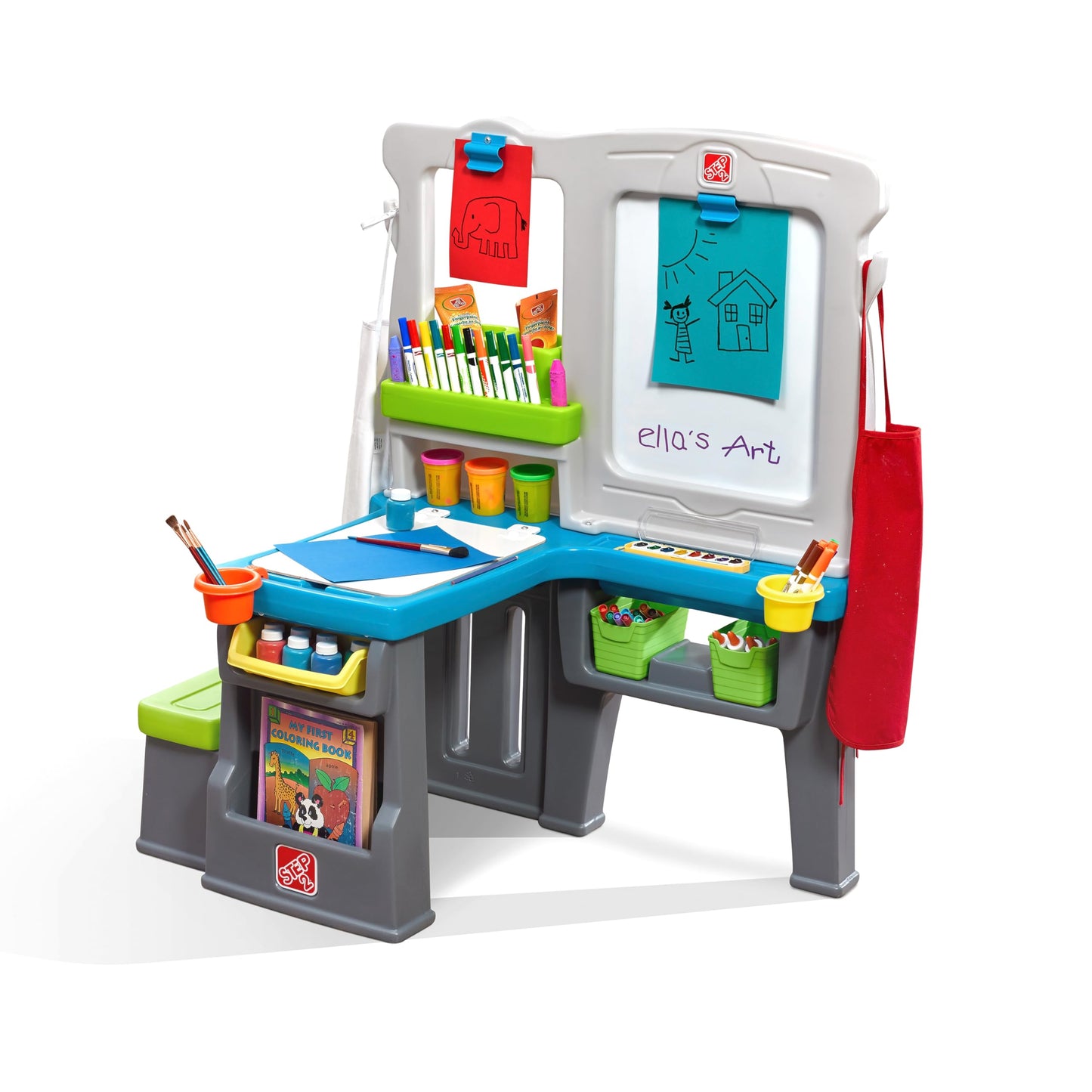 Step2 Great Creations Art Center, Kids Activity Table, Arts & Crafts Desk, Made of Durable Plastic, Includes Bench, For Toddlers 3+ Years Old