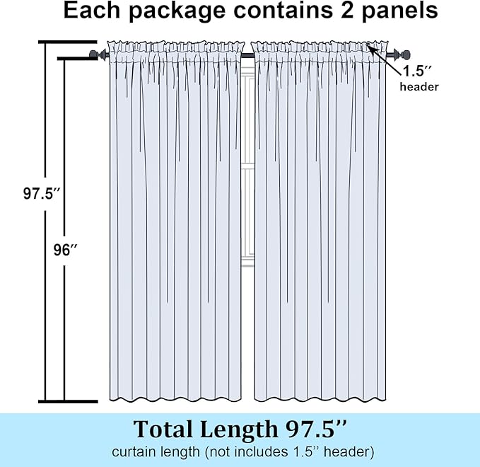Simplebrand Ivory Sheer Curtains 96 Inches Long, Light Filtering Rod Pocket Solid Color Window Sheer Curtain Panels, Elegant Curtains & Drapes for Living Room, Bedroom 2 Panels (Ivory, 59" W x 96" L)
