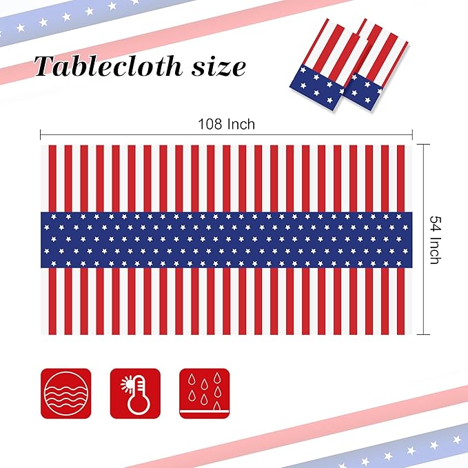 Patriotic American Flag Tablecloths, 2-Pack