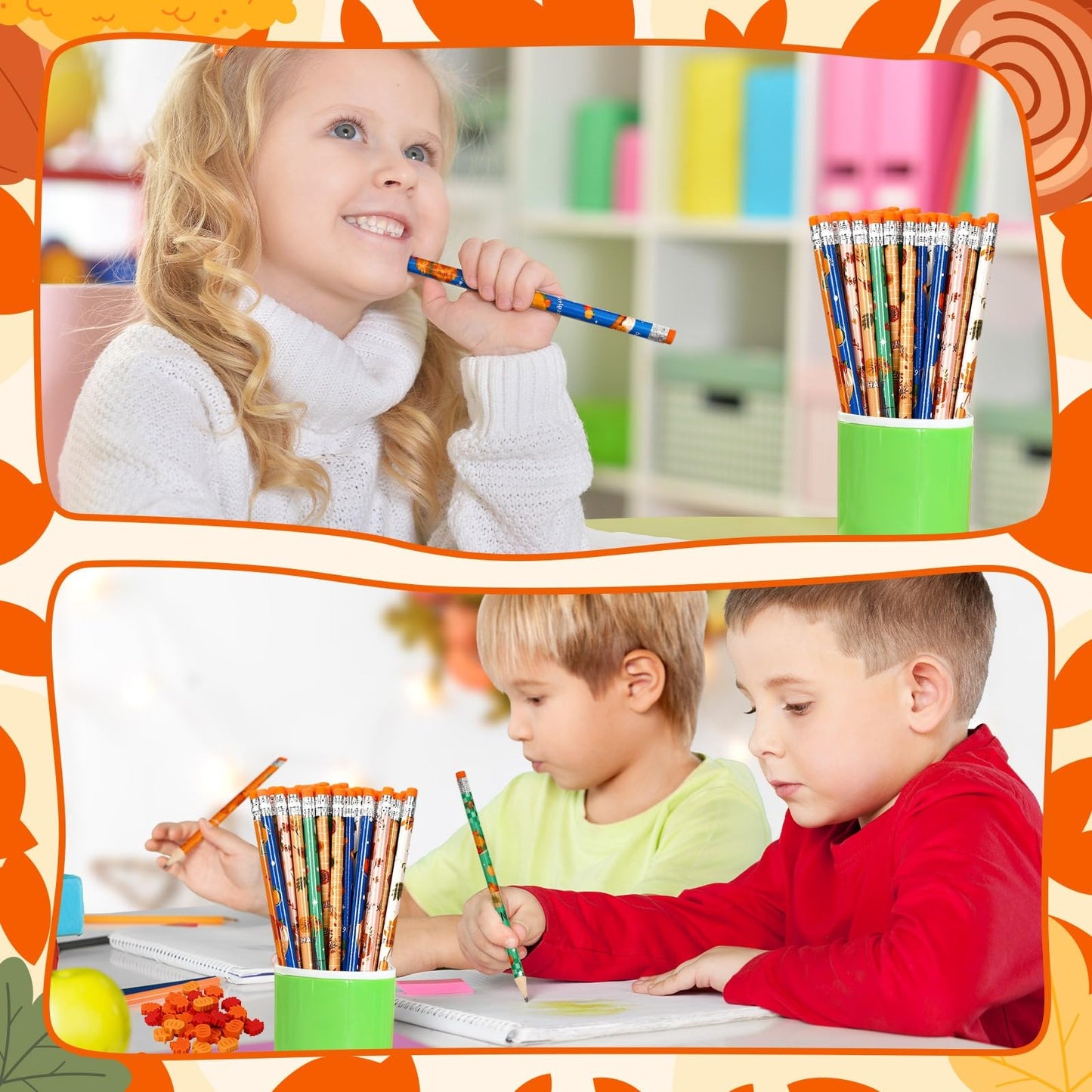 JULMELON 72PCS Fall Party Favors Set, 36PCS Autumn Pencils with 36PCS Pumpkin Maple Leaf Erasers, Pencils for Thanksgiving Holiday Party Reward Supplies