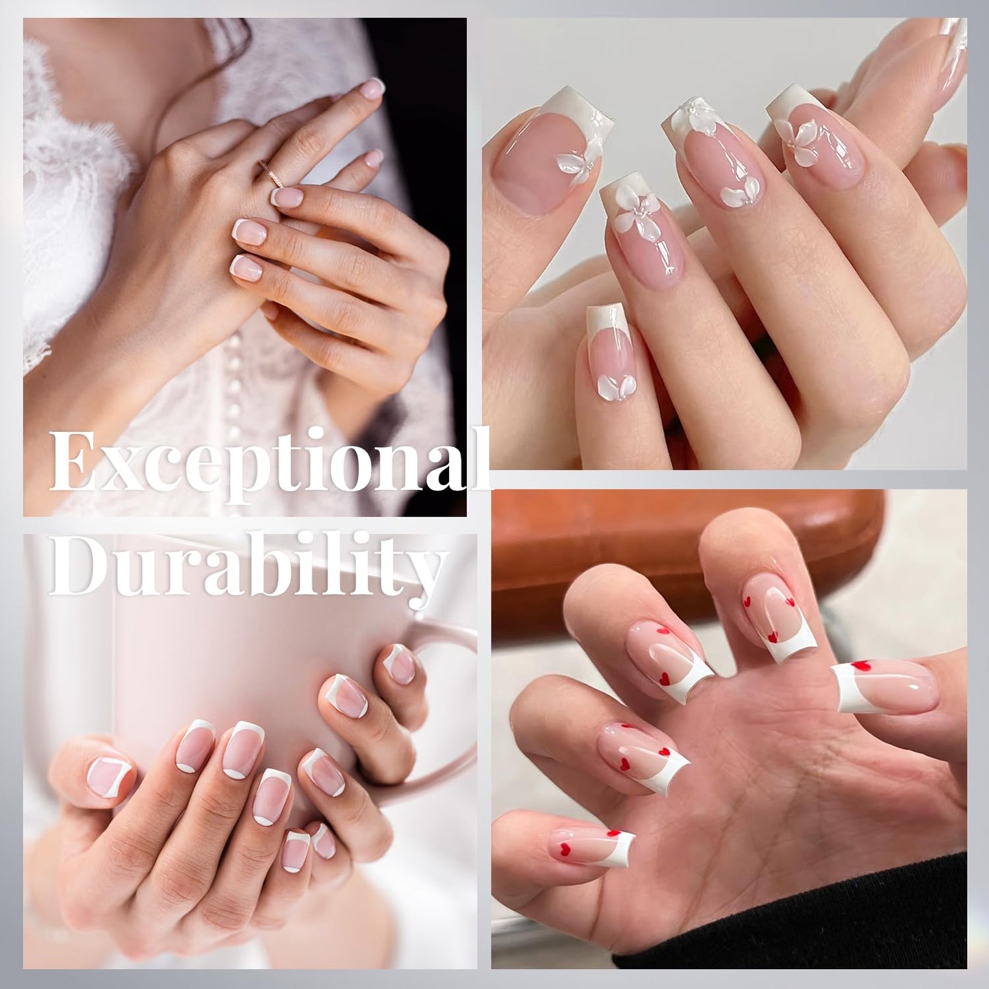 krofaue Short French Nail Tips - 120PCS Acrylic Nail Tips White French Fake Nail Tips Art Tips 12 Sizes Half Cover False Nails Short Wrap Edge Square Nails with Case for Nail Extensions DIY