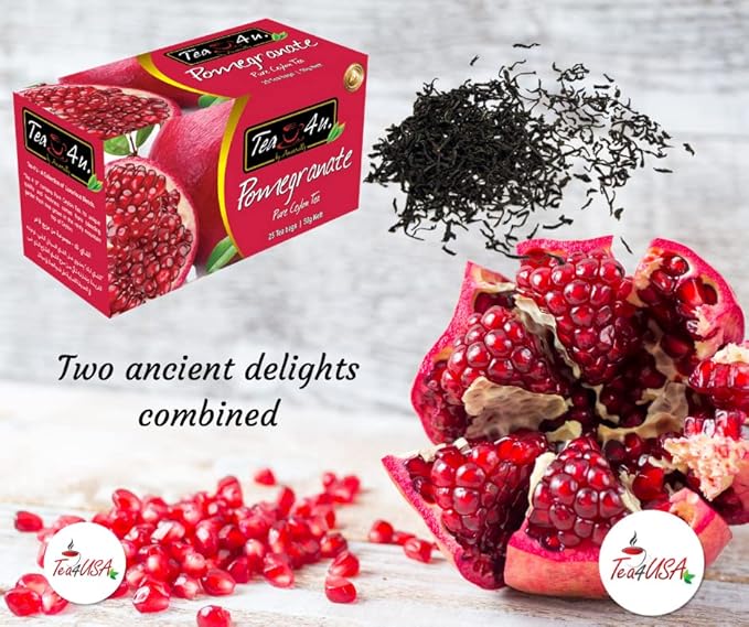 Tea4U Flavored Black Ceylon TeaBags (Pomegranate) - Ideal Quality from Sri Lanka's Finest Leaves and Expertly Blended - 25 Count