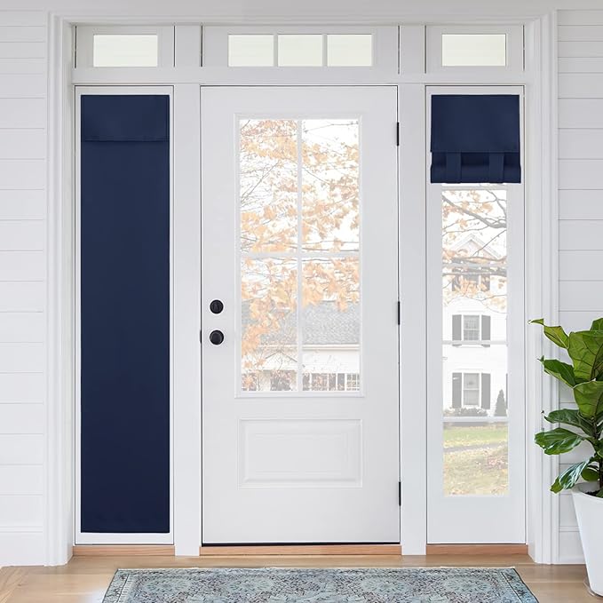 RYB HOME Blackout French Door Curtain - Privacy Thermal Insulated Window Shades for Patio Kitchen Front Entry Back Door Glass Window, Self Adhesive No Drill, 1 Panel, 12" W x 69" L, Navy