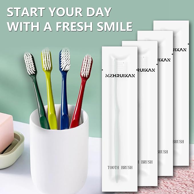 50 PCS Disposable Toothbrushes, Bulk Individually Wrapped Toothbrushes, Travel Toothbrush Pack, Ultra Soft Bristles & Non-Slip Handle, Perfect for Home, Travel, Hotel, Donation (50 Pieces)