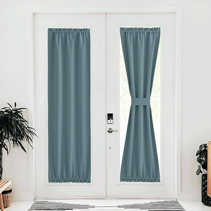 NICETOWN French Door Curtain - Privacy Blackout 30 x 72 inch Room Darkening Curtains for Glass Door/Doorway, Thermal Insulated Window Blinds for Bedroom, Greyish Blue, 1 Panel