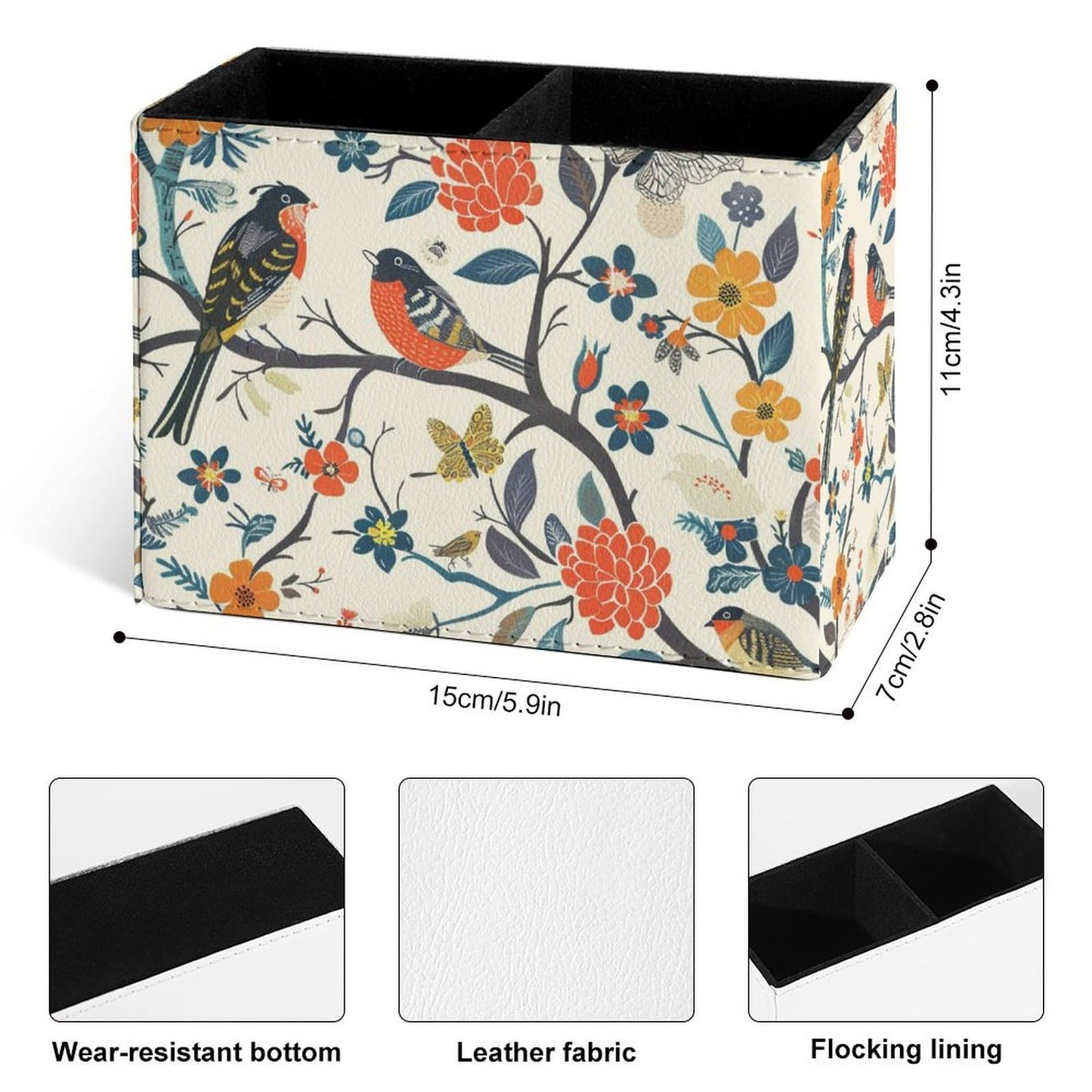 Famame Birds And Butterfly Tree Pencil Holder for Desk, Leather Desktop Container Pen Cup Storage Study Table Pen Organizer Makeup Brush Holder for Classroom Office Home