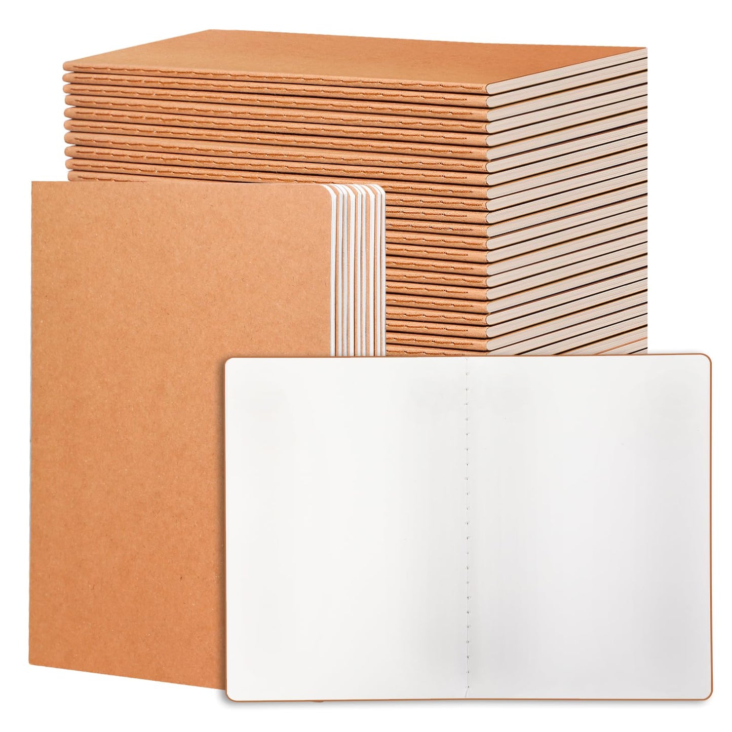miikoul 24 Pack Blank Kraft Notebooks, 8.3"x5.5" A5 Small Journal Bulk Blank Notebooks 80 Gsm Unlined with 60 Pages A5 Subject Notebooks Traveler Journal Set for Adult Students Office School Supplies
