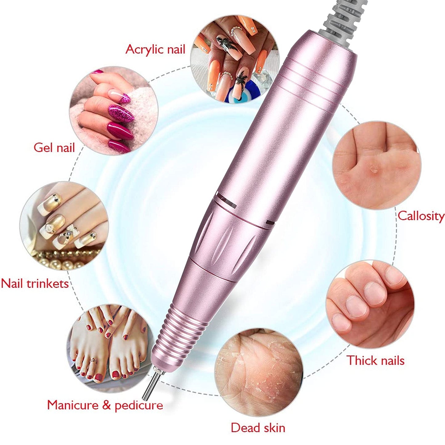 Replacement Handle for Electric Nail Drill Machine, 35000rpm Nail Drill Pen Replacement Handle Nail Polisher Grinder Handpiece Handle Electric Portable Nail Polishing Machine Replacement Handle(Pink)