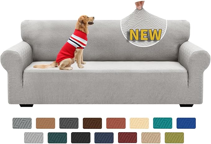 XINEAGE 2026 New 1 Piece Couch Covers for 3 Cushion Couch (79"-91") Stretch Sofa Cover Slipcover Pet Friendly Soft Washable Furniture Protector with Elastic Bottom for Kids,Dog (Sofa, Silver Grey)