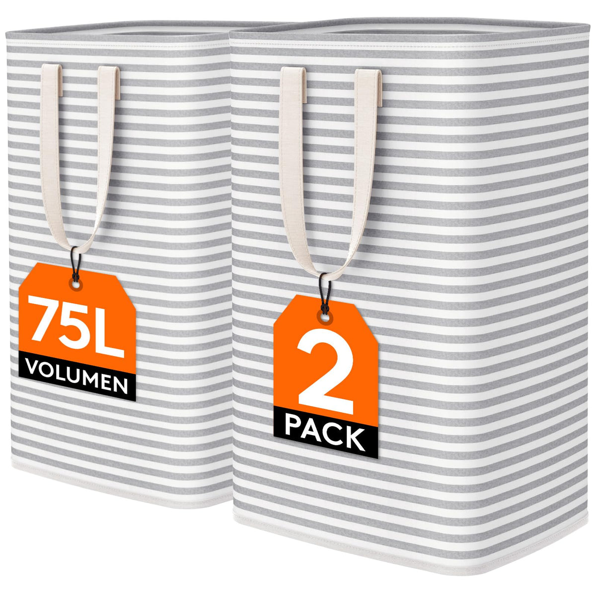 2 Packs Freestanding Clothes Hamper with Carry Handles (2 Count)