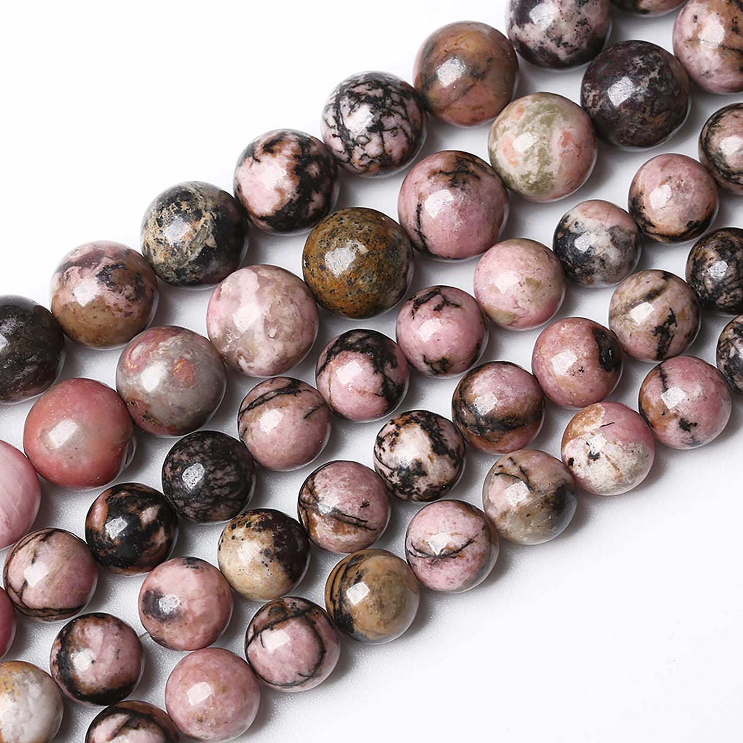 90PCS 8mm Natural Black Lace Rhodonite Beads Healing Power Stones Round Loose Gemstone Beads for Jewelry Making DIY Bracelet Necklace 32" 2 Strands