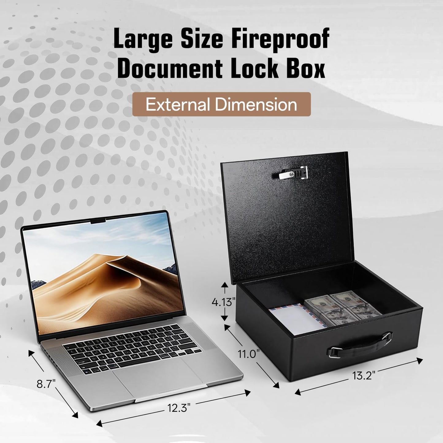 Fireproof Safe Lock Box Metal, Fire Proof Safe for Home Documents, Portable Security Box with Dual Combination and Key Lock for Personal Items,Passport, Money, X Large 13.2" x 11" x 4.13"