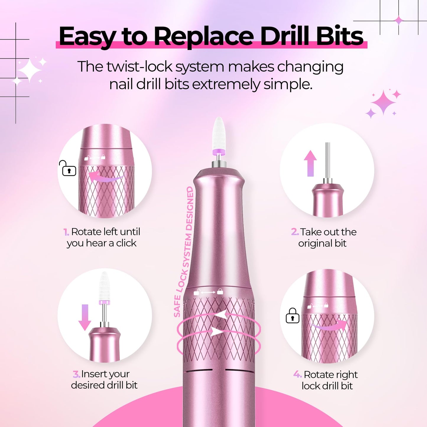 JOSGLOI Electric Nail Drill Professional: Shiny 40000RPM Electric Nail File Kit E File Nail Drill Machine with LCD Display for Acrylic Gel, Manicure Pedicure Polishing Grinder for Salon Home, Diamond
