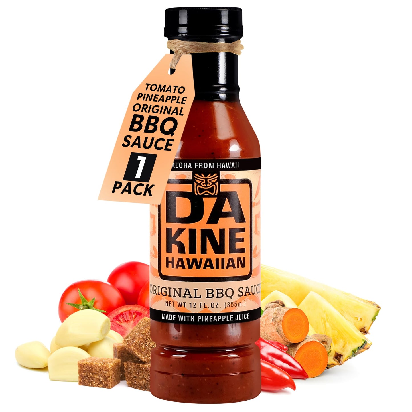 Da Kine Hawaiian BBQ Sauce, Premium Gourmet Barbecue Sauce Made in Small Batches, Gluten-Free BBQ Sauce for Meat, Fish, and Vegetables - Original 12 oz (1 Pack)