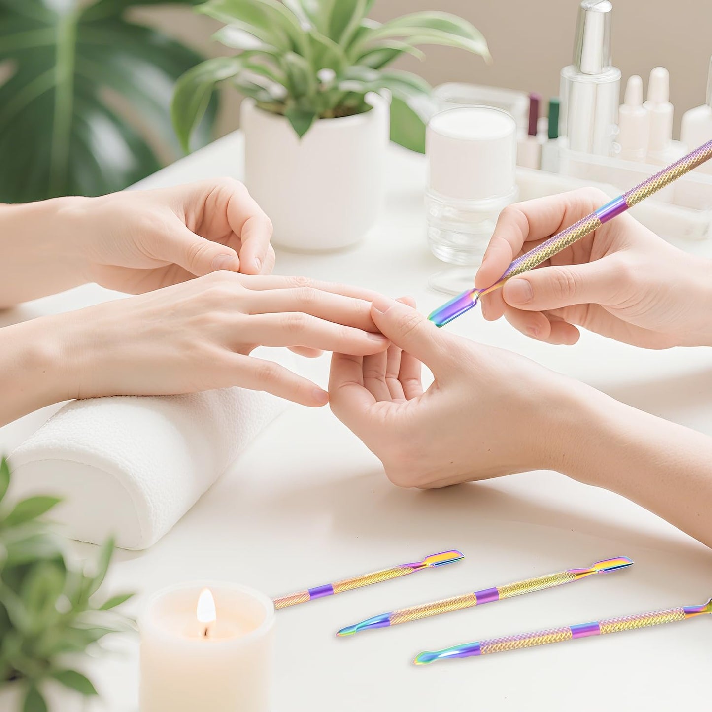 10Pcs Cuticle Pusher Remover and Cutter, Creatiee Double Ended Stainless Steel Cuticle Cleaner Nail Gel Polish Removal, Manicure Pedicure Nail Tools for Fingernails Toenails (Colorful)