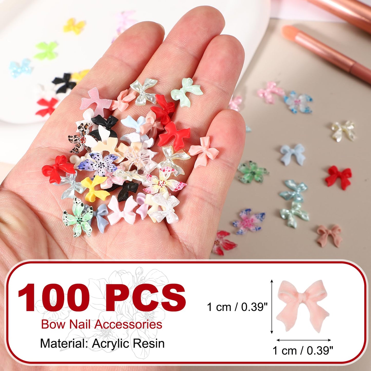 YELARXI Nail Bows, 3D Flowers for Nails Acrylic Resin Bows Art Accessories - Fitting for (DIY Manicure - Tips Decoration - Women and Girls) 100 Pcs & Dusty Rose