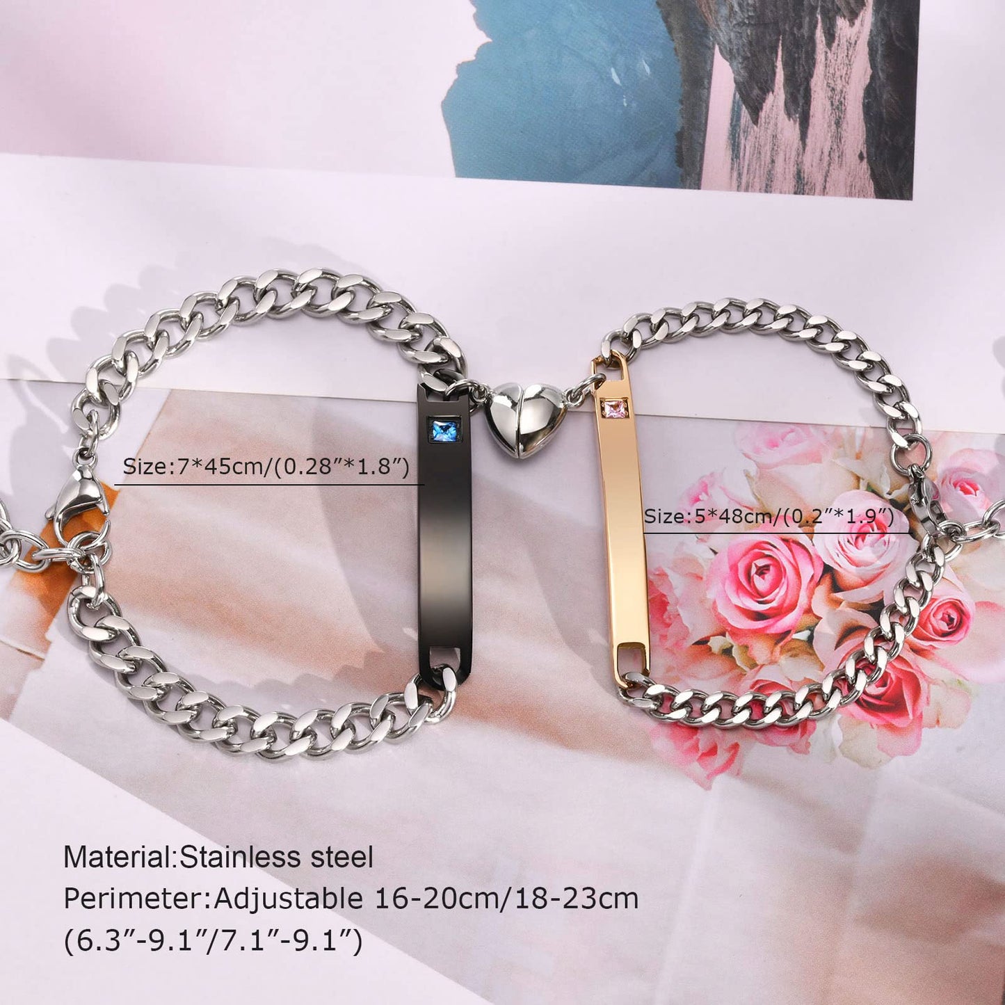 MEALGUET His Hers Matching Couple Bracelets - Personalized Curb Chain Couples Bracelets for him her, Customized Gift, Adjustable Link Bracelet for Lover BFF for Valentine Day