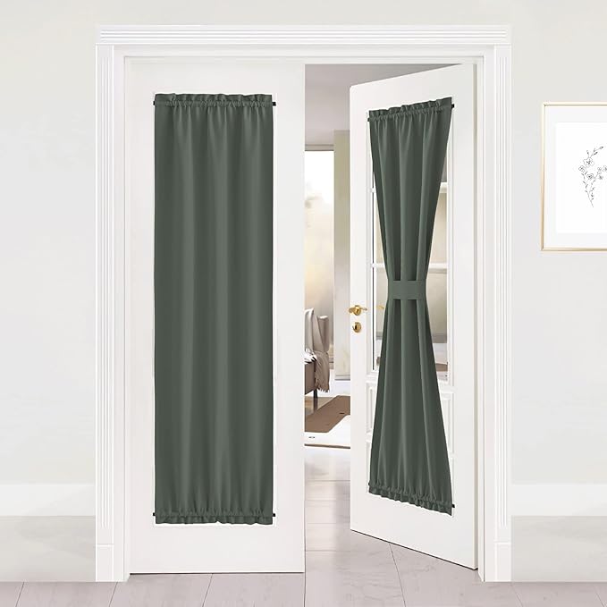 NICETOWN Door Curtains - Thermal Insulated Blackout & Door Curtain Panel with Tieback, Window Covering for Living Room/Classroom (25 x 72 in, Dark Mallard, 1 Panel)