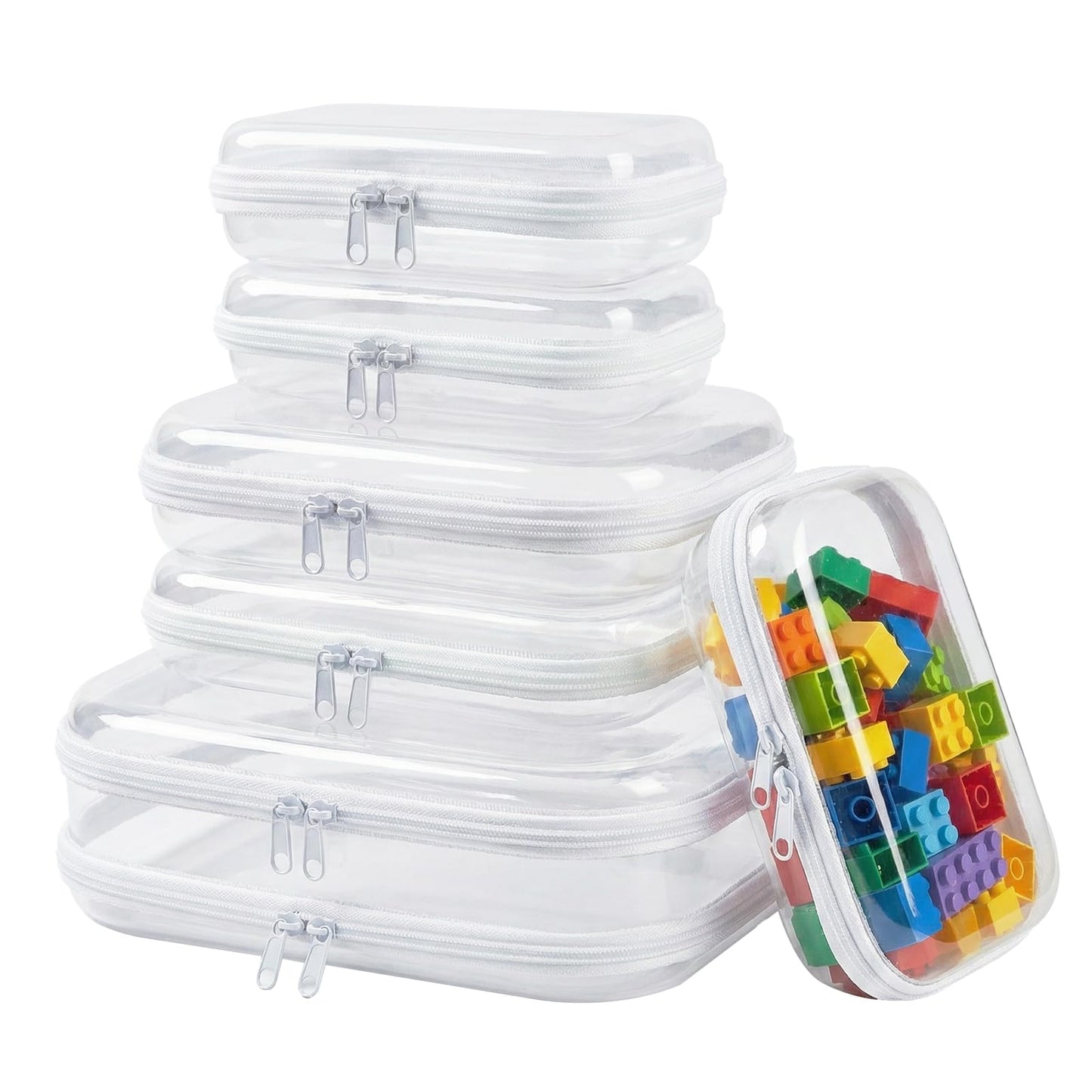 Dimore Ultimate Organizer Kit - 6 Pack Clear Hard Shell Zipper Case (2 Large + 2 Medium + 2 Small) Multi-Size Set, Complete Storage Solution for Makeup, Crafts, Toys, Electronics (6Pack)