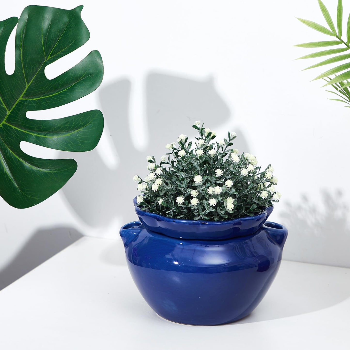 Sunnychicc 2 Sets African Violet Pots 7.5 Inch Self Watering Pot for Indoor Ceramic Self Watering Planter for Flower Lovers Ideal Plant Pot Thriving Flower Maintenance