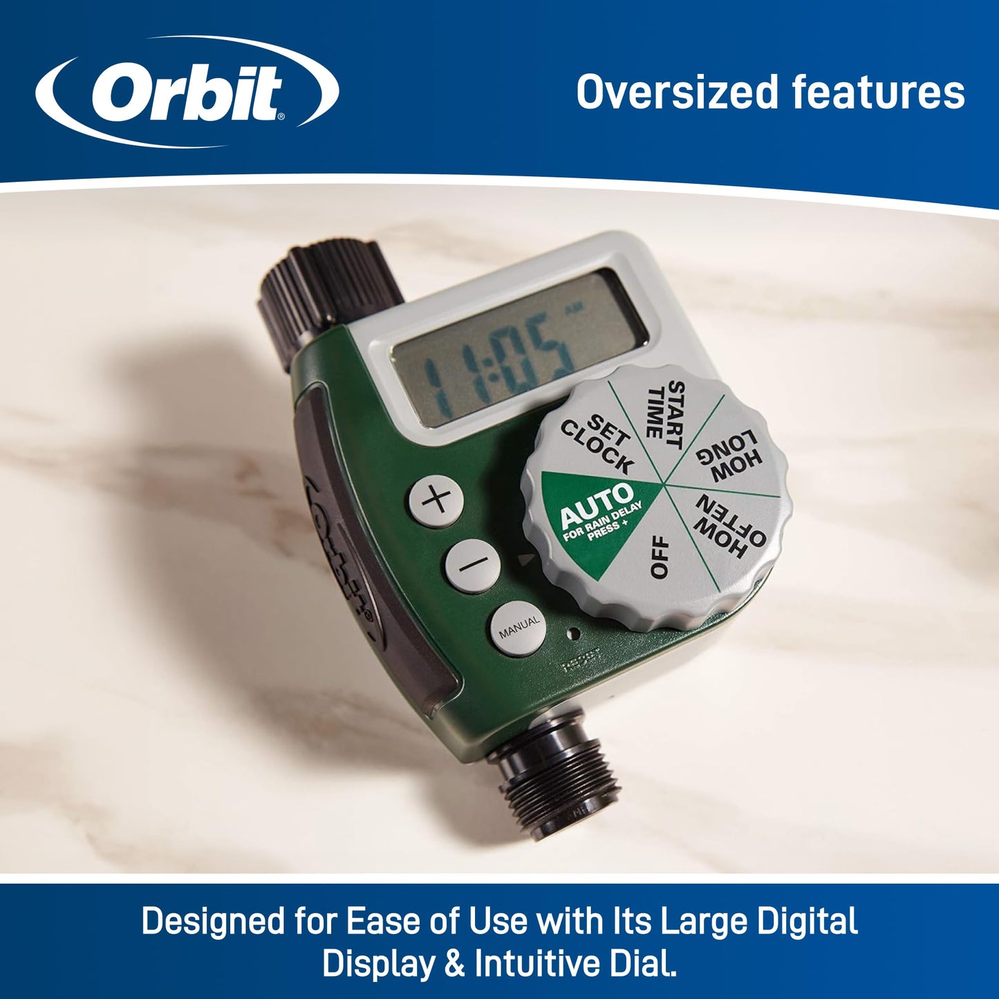 Orbit Programmable Digital Hose Watering Timer - 1 Outlet - Battery Powered - with LCD Screen - Built-in Rain Delay - Water-Resistant - 62061