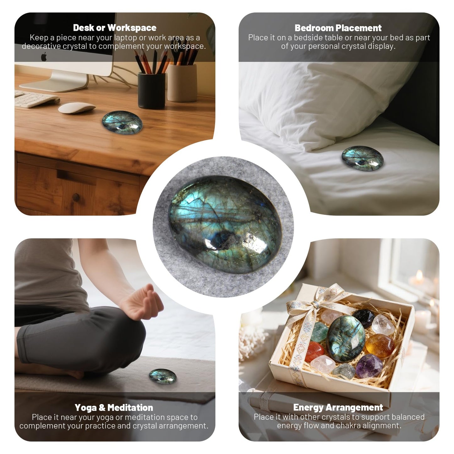 Orientrea Labradorite Palm Stone-1 Pc Labradorite Pocket Energy Stone, Smooth Healing Crystal Worry Stones