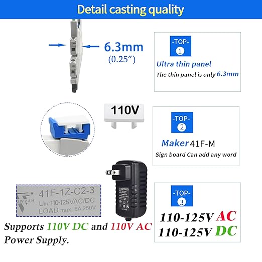 20Pcs Electromechanical Relay 6Amp Miniature Power Relay 110V-120V AC 1NO 1NC SPDT with LED Indicator, Socket Base, DIN Rail Slotted