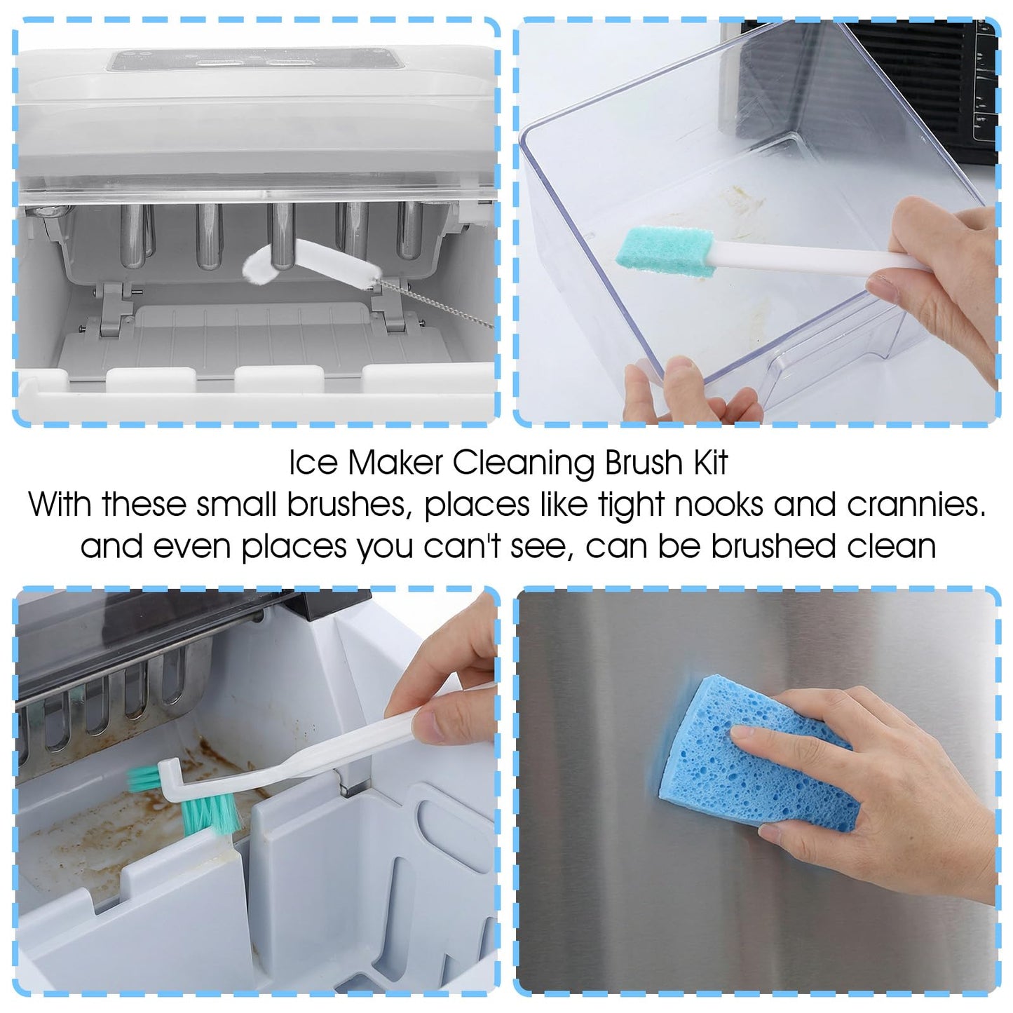 10PCS Ice Machine Cleaner Brush Sets, Small Cleaning Brush, Cleaning Brushes Small Spaces, Scouring Pads, Nylon Brushes, Sponge Brush, for Confined Spaces, Straws, and The Interior of Ice Makers.