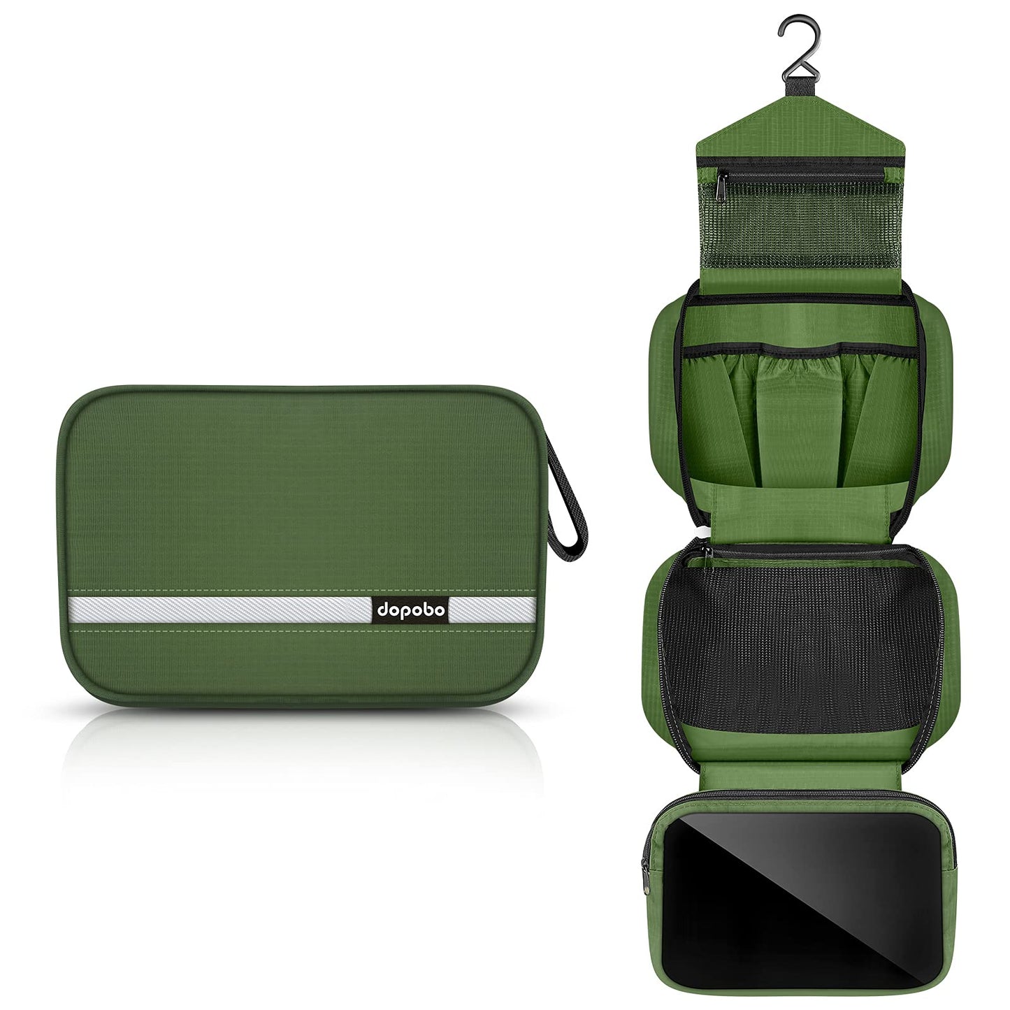 dopobo Travel Toiletry Bag, Dopp Kit Waterproof Makeup Bag Shaving Bag with Hanging Hook, Portable Toiletry Organizer for Traveling and Camping (Army Green)