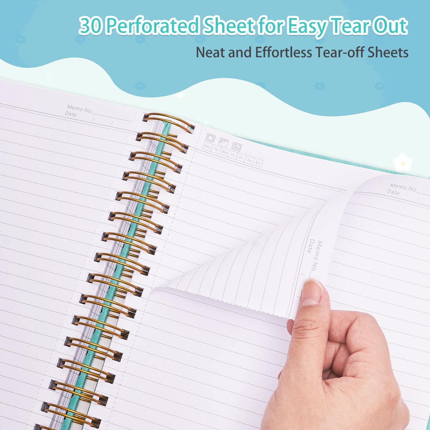 Spiral Notebook, 365 Page Hardcover Leather Notebook Journal, Large B5 Lined Journal for Women Men, College Ruled Notebooks for Work School, Journals for Writing, 24pcs Index Tabs, 8" x 10", Teal