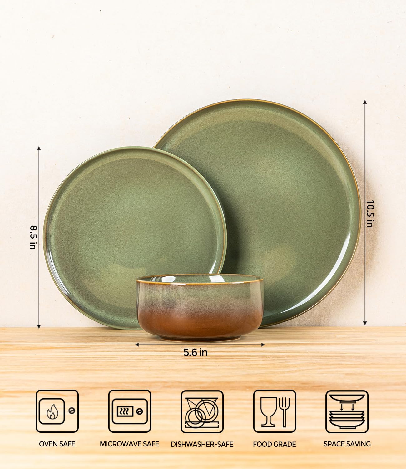 TheTerra Ceramic Dinnerware Sets for 4, 12 Pieces Porcelain Lightweight Plates and Bowls Sets, Scratch Resistant Dish Set, Oven & Microwave & Dishwasher Safe, Beige