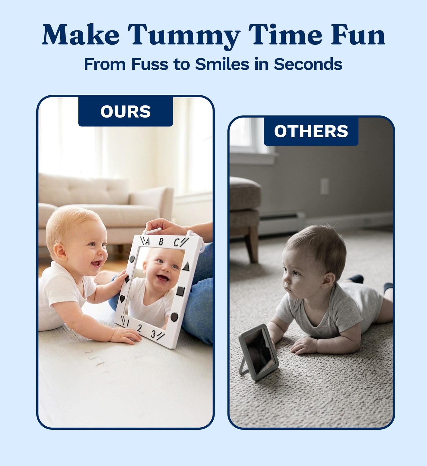 Premium Tactile Baby Mirror Toy for Tummy Time & Play, Double-Sided High-Contrast Sensory, Supports Crawling & Vision, Easy Clean, 12”x12” Large Size, Lightweight, Ideal Gift for 0–12 Months Babies