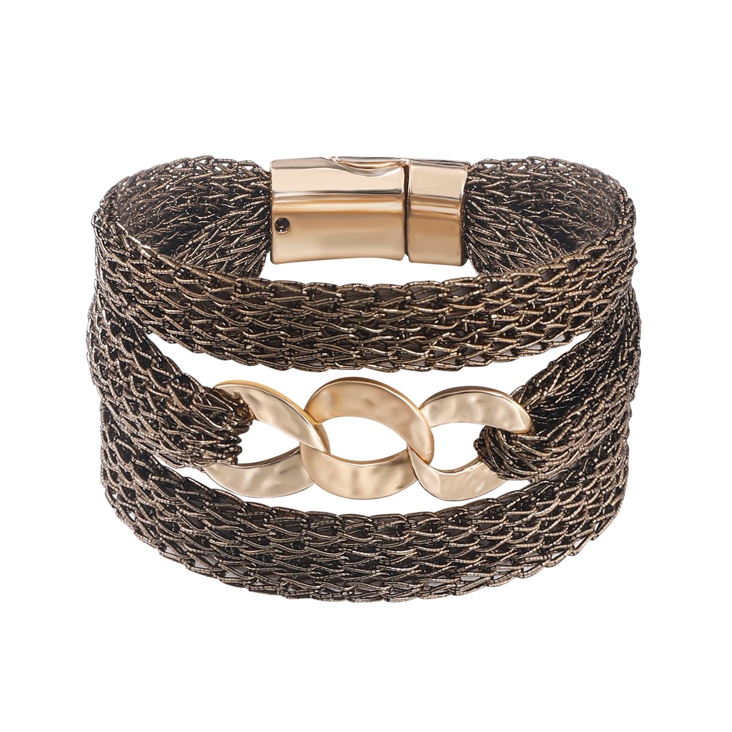 YKKZART Mesh Bracelet Dark Brown Multi Chain Three Circle Bracelet cuff Light Statement Mesh Bracelet for Women Trendy