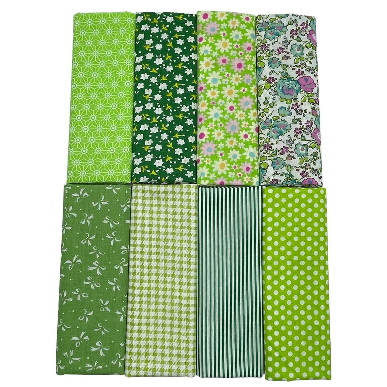 Jukway 8Pcs 20 x 20 Inch Sewing Fabric Squares, Cotton Crafts Fabric Bundles Floral Patterns Printed Tissue Patchwork Fabrics Square for Quilting, Home Décor, Scrapbooking, Handwork (Green)