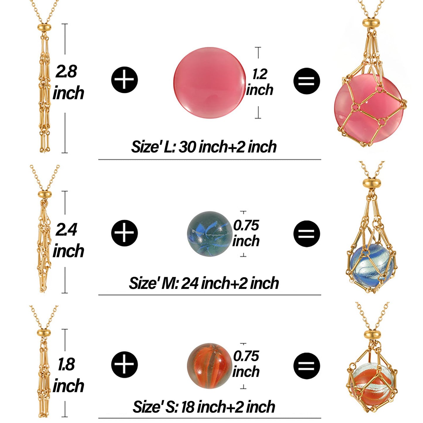 VLIEGEN Crystal Holder - Stainless Steel Cage for Natural Quartz Gemstone, Adjustable Necklace Holder (GoldSilver-Large)