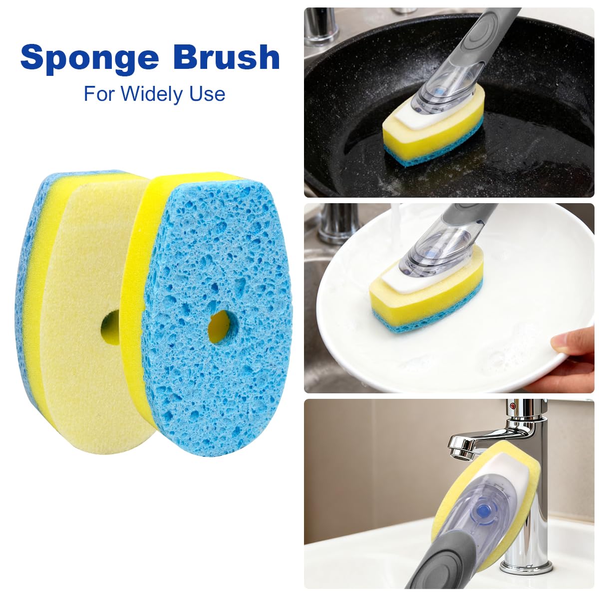 CELOX Dish Sponge with Handle, Non-Scratch Soap Dispensing Dishwand