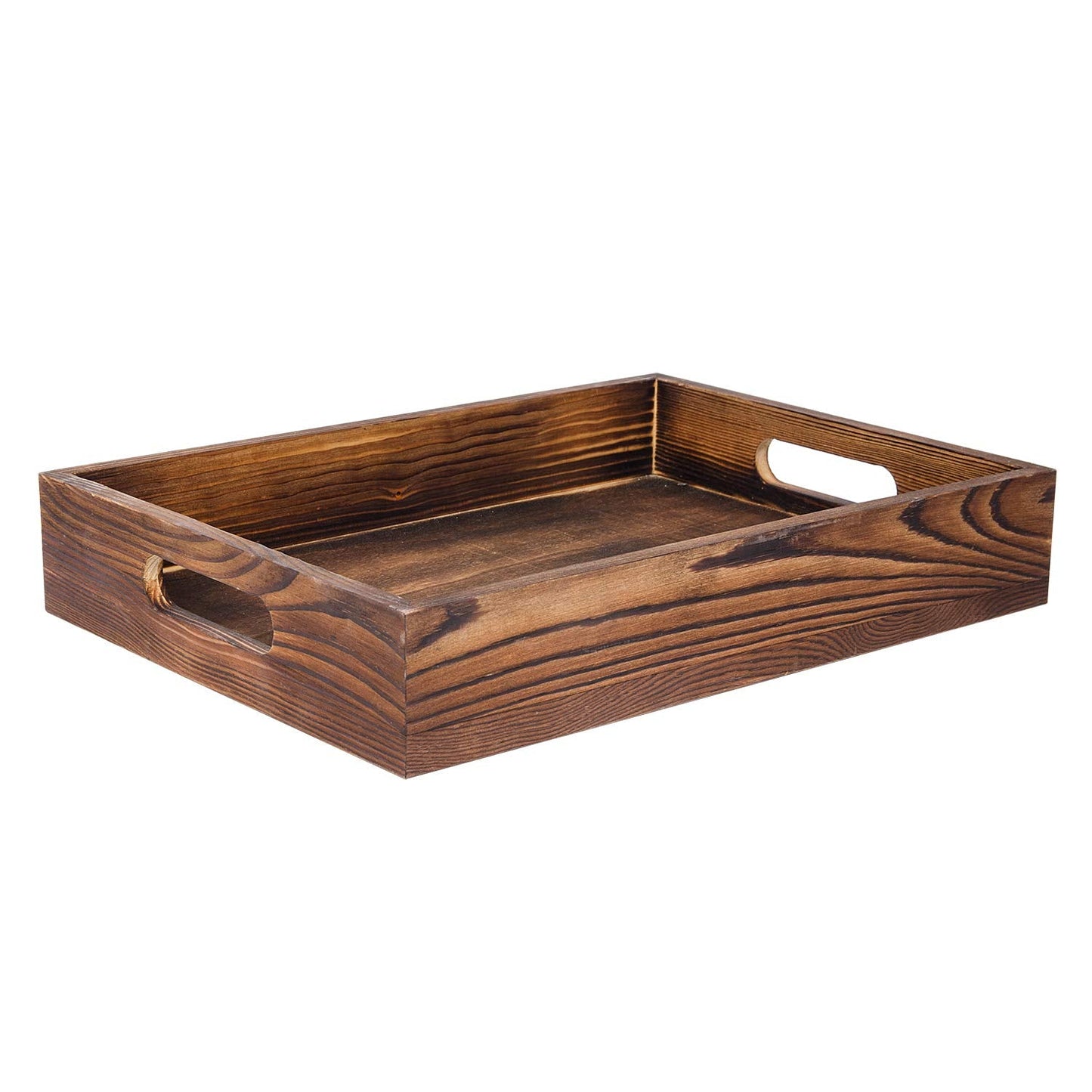 ExoLiry Rustic Brown Wood Food Serving Tray Cutout Handles Breakfast in Bed Coffee Wine Rectangular Ottoman Nesting Crate Tabletop Storage Box Desktop Document Holder Party Office Home Kitchen