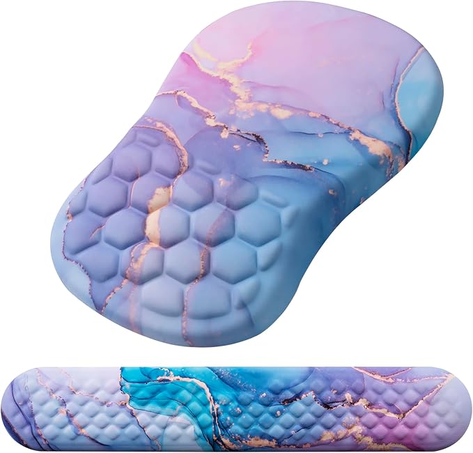 Mouse Pad Wrist Support, Laokiiy 2 in1 Keyboard Wrist Rest+ Ergonomic Mouse Pad, Non-Slip Wrist Rest for Computer Keyboard, Made Easy Typing & Relieve Wrist Pain(Blue Pink Marble)