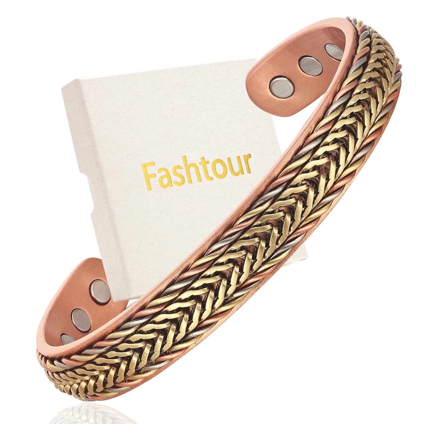 Fashtour Handcrafted Copper Bracelet for Men Women, Magnetic Copper Bracelet with Twisted Design, Adjustable (copper2022)