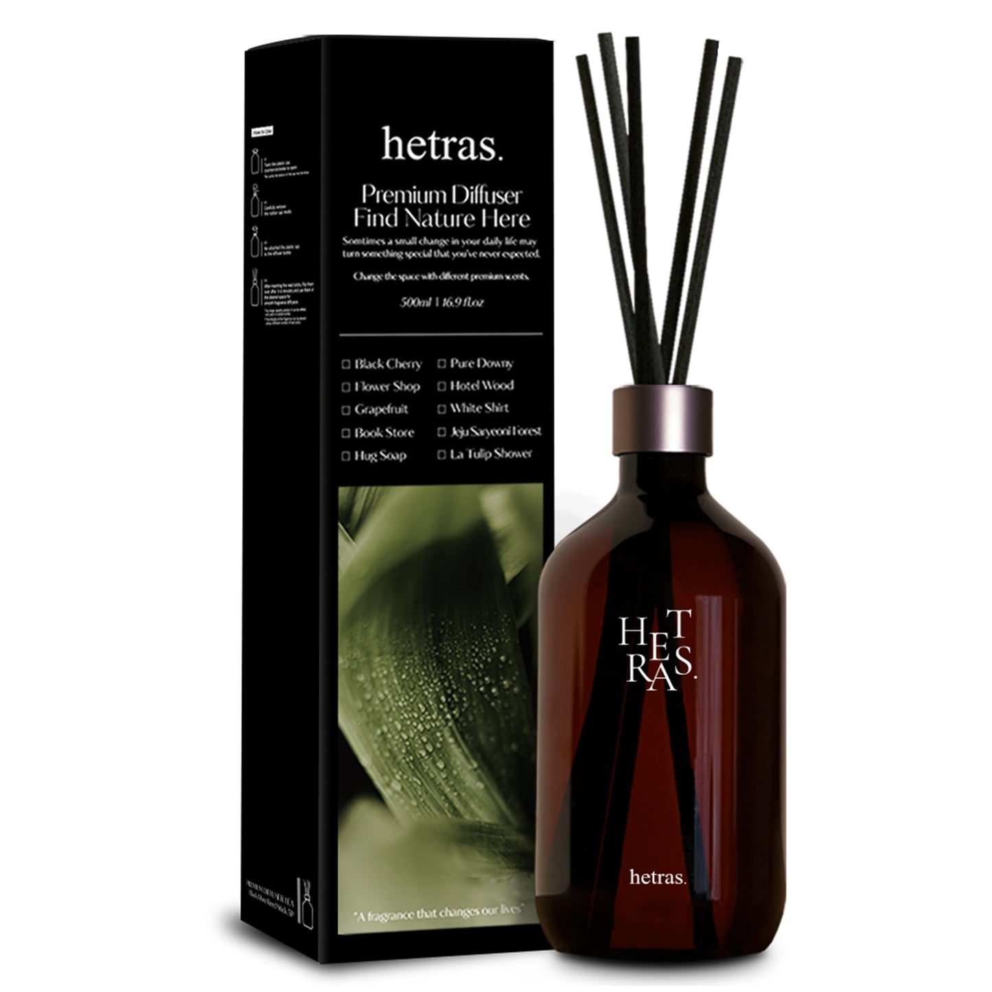 hetras. Premium Reed Diffuser (16.9 fl.oz / 500ml) 1Pack | White Shirt - Clean Linen Scent | Long-Lasting Luxury Fragrance with Reed Sticks for Home & Office | Gifts for Loved One
