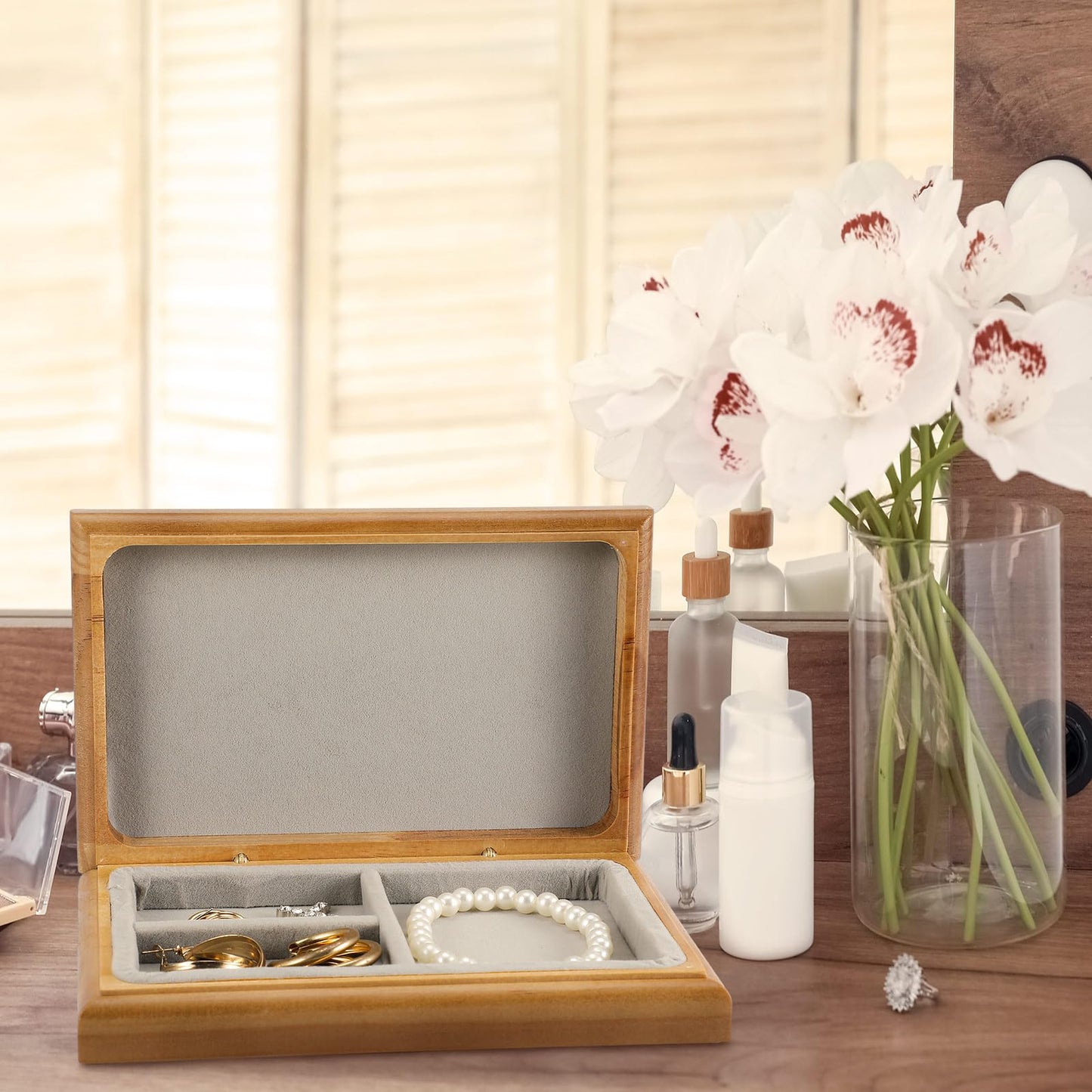 Threehoney First Communion Valet Box Wooden Jewelry Box with Felt Lining 7.5 x 4.7 x 1.6 Inch Personalized First Holy Communion Gifts for Religious Keepsakes and Rosary Beads Storage