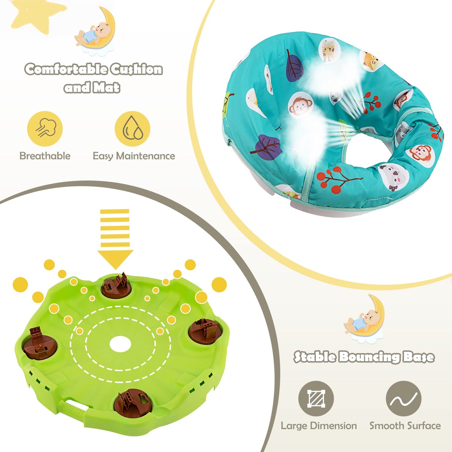 HONEY JOY Baby Bouncer Activity Center, 3-Stage Bouncing Activity Saucer & Playtime Mat & Activity Table, Toy-Bar, 3 Adjustable Heights, Foldable Activity Center for Infants & Toddlers(Green)