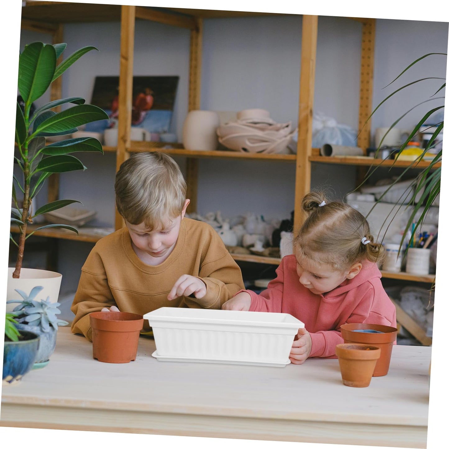 DOITOOL 2pcs Rectangular Plastic with Saucers Versatile Pots for Indoor and Outdoor Use Ideal for Vegetables and Flowers for Windowsills Patios and Gardens