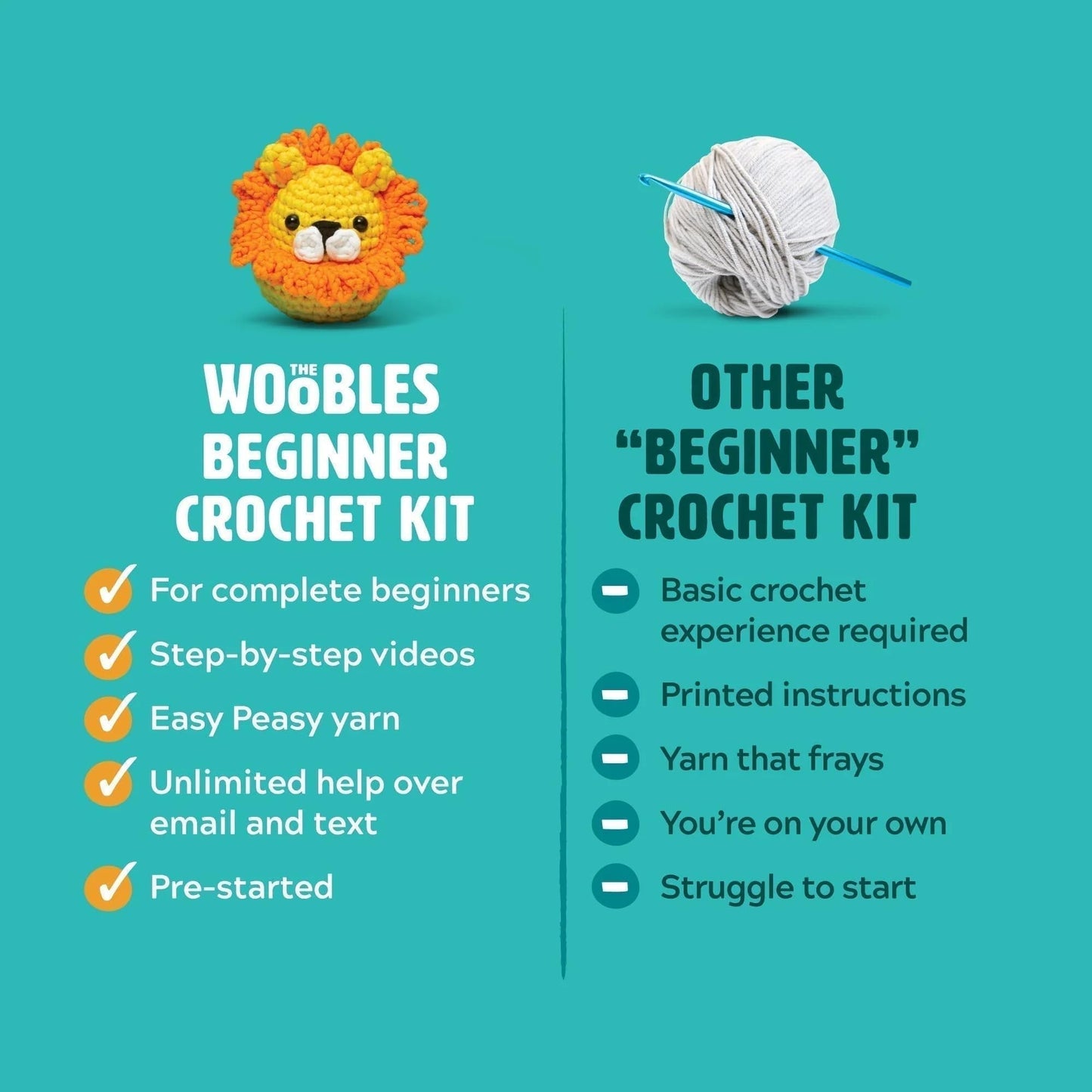 The Woobles Hello Kitty Crochet Kit - Beginners Wooble Crochet Animal Kit Crafts with Easy Peasy Yarn as seen on Shark Tank - with Step-by-Step Video Tutorials (LittleTwinStars - Lala)