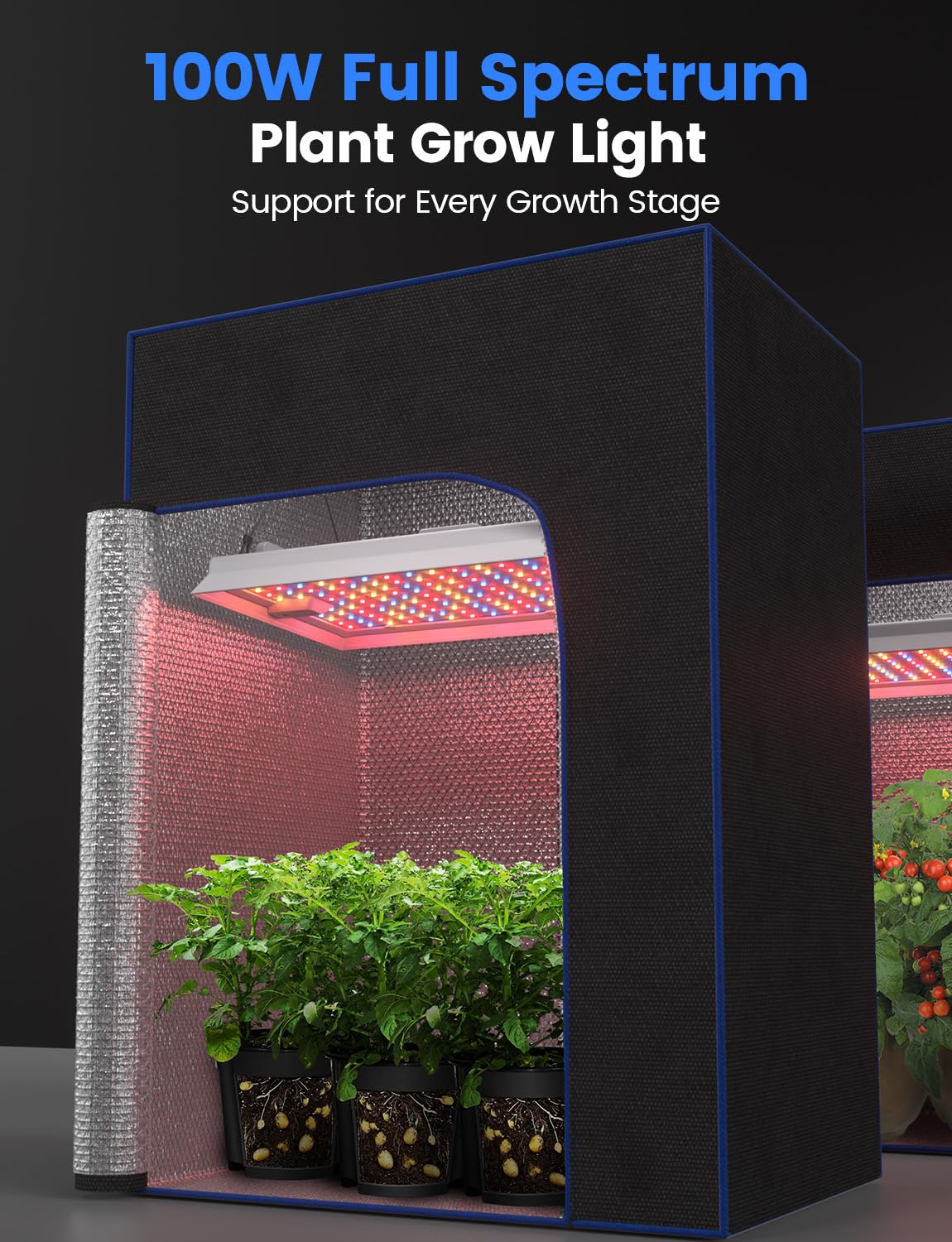 MetryGrow Plant Grow Light, [Smart APP & Expansive 2x3 Ft Coverage] Genuine 100W Output LED Full Spectrum for Indoor Plants, 8-Level Brightness, Hanging Use with Remote Control（Hanging Use）