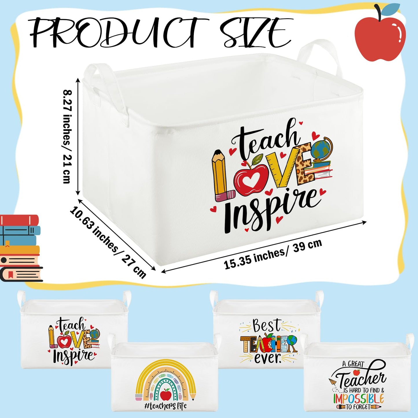 Breling 4 Pcs Teacher Appreciation Gift Basket Empty Best Teacher Ever Storage Baskets with Handle Large Collapsible Storage Bins Box for Teacher's Appreciation Week Book Office, 15 x 10 x 8 in