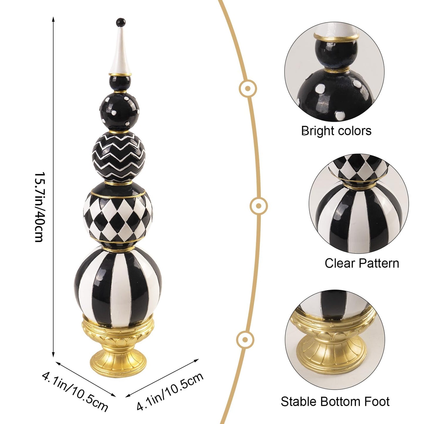 Bechivie Black and White Checkered Decor, 15.7 Inch Resin Modern Sphere Sculpture, Table Top Mantel Office Desk Shelf Halloween & Christmas Decorations for Home Statue