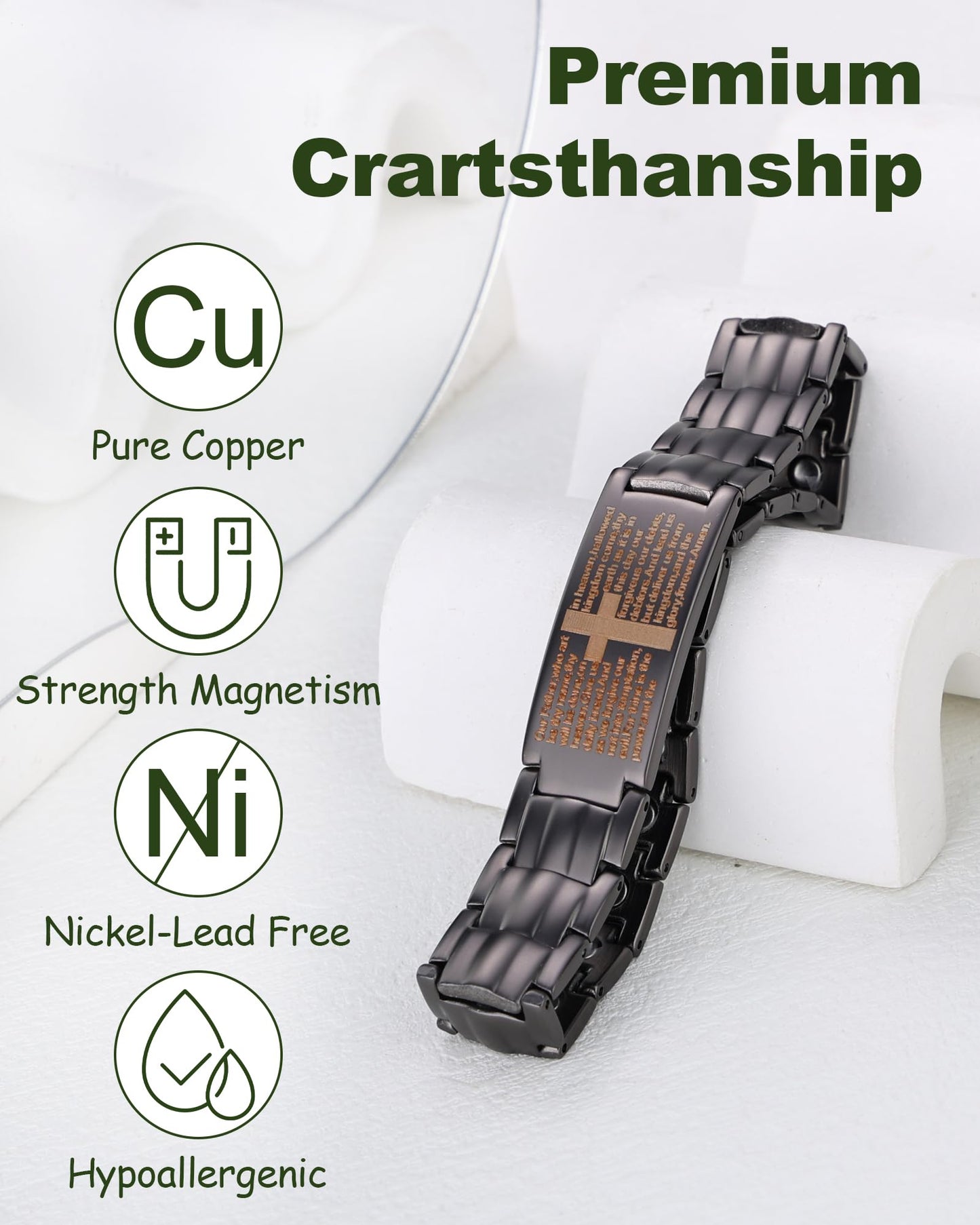 MagEnergy Copper Bracelet for Men,99.9% Pure Copper Cross Bracelet with Double-Row Strong Magnets, Adjustable with Sizing Tool, Men's Jewelry Gift